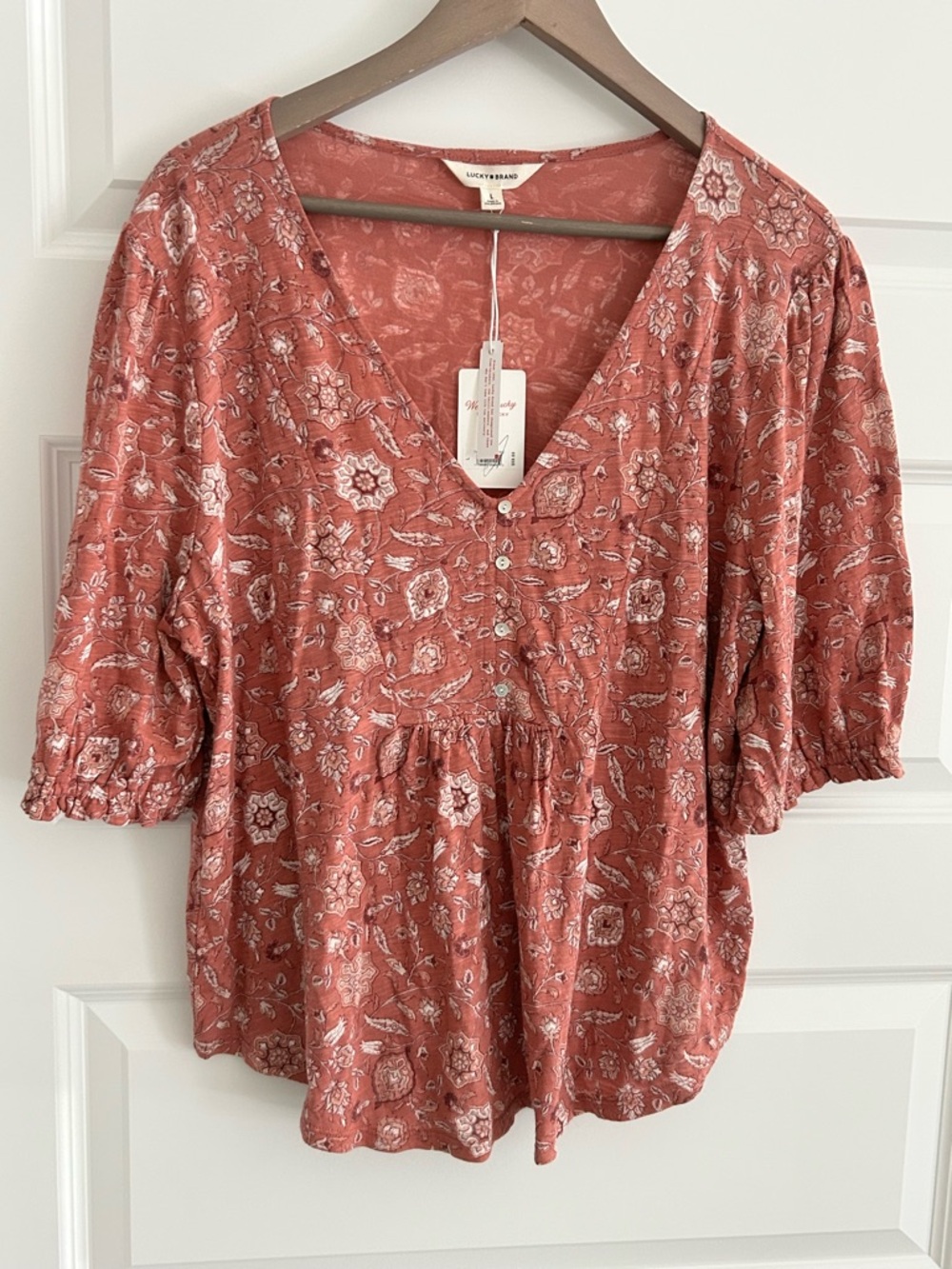 Lucky Brand Floral Top Pink Size L - Picture 1 of 14